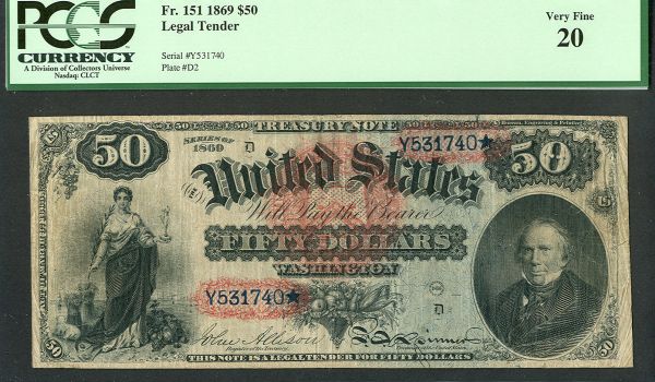 Fr.0151 1869 $50 Legal Tender "Rainbow Note", VF    <em><font color="#ff0000">Sold</font></em></p>